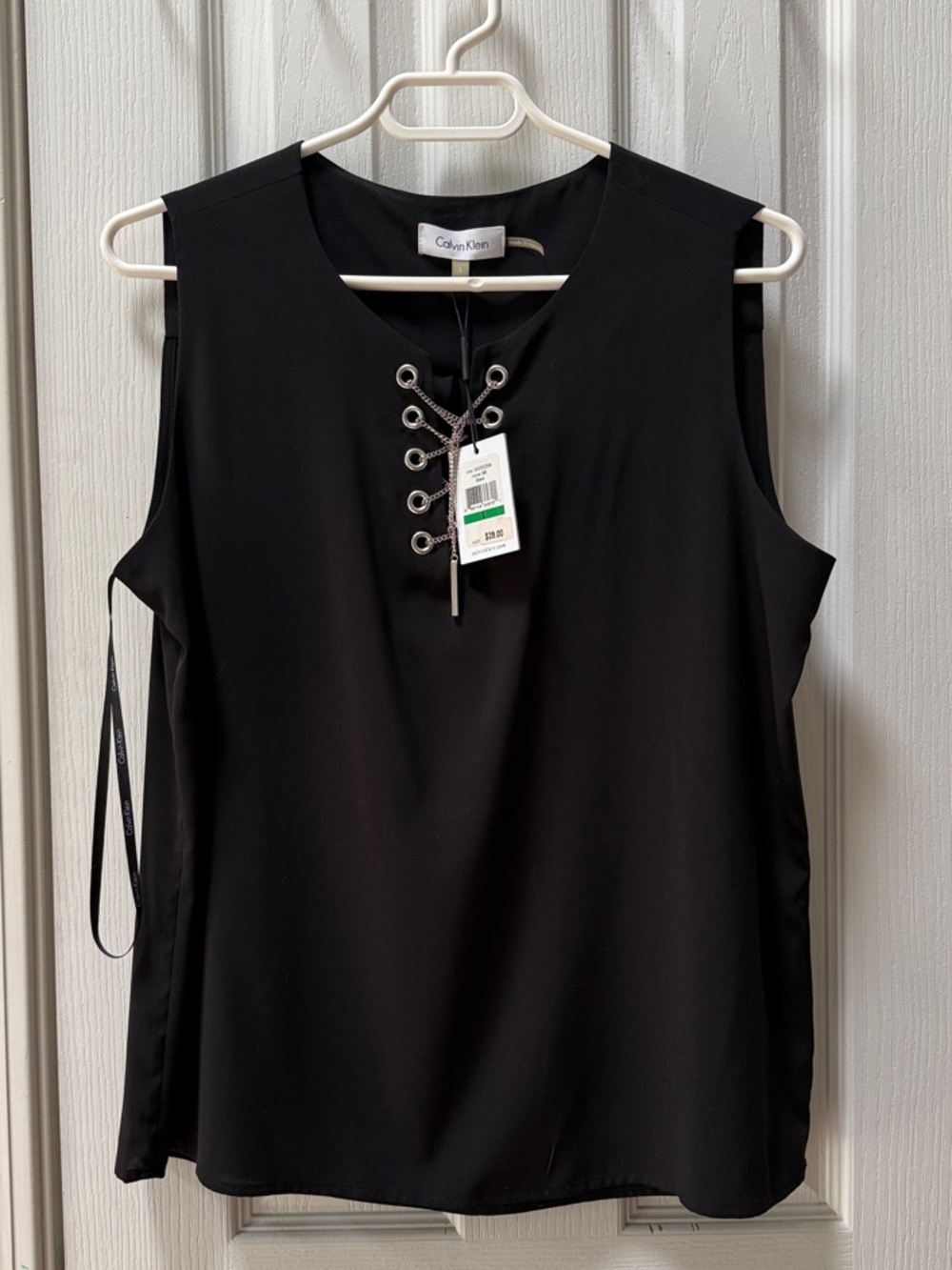 Calvin Klein Black Chain and Grommet Eyelet Sleeveless Blouse